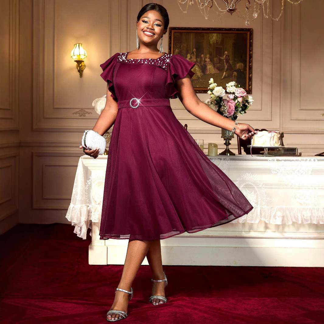 Summer Mesh Butterfly Sleeve Ruffles Party Wedding Guest Elegant Dress – Bild 3