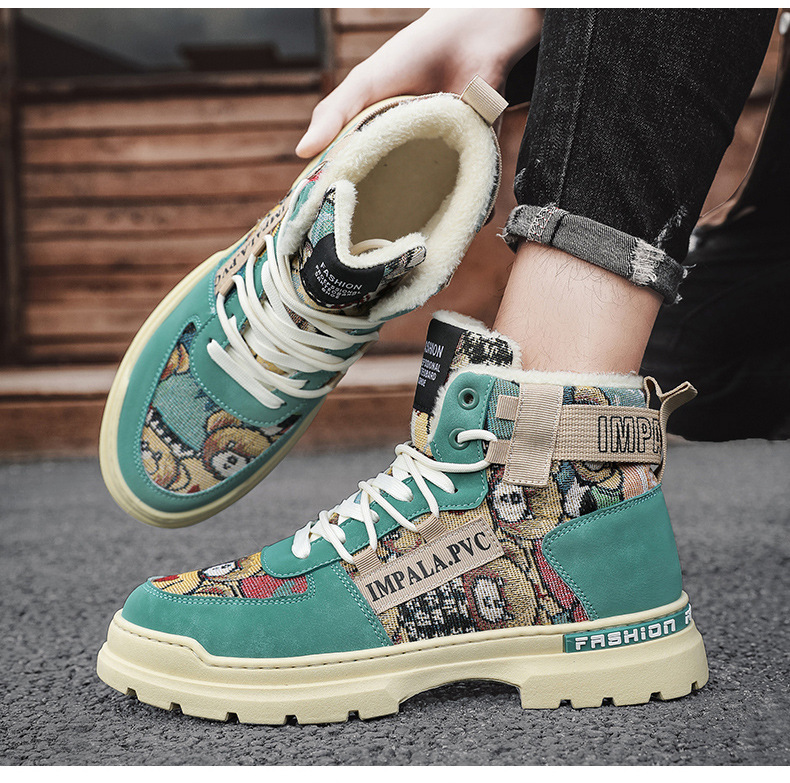 Fleece-lined Warm Martin Boots Worker Boot Men's Motorcycle Boots Student High-top Cotton Shoes - Image 7