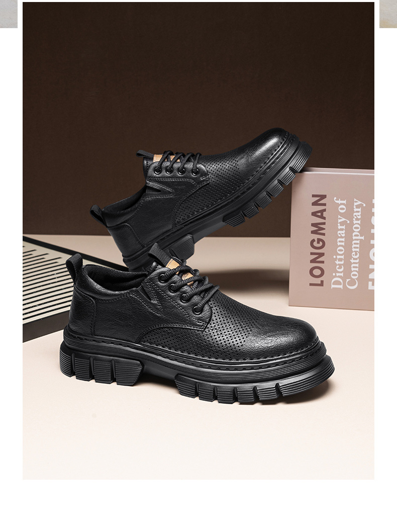 Genuine Leather Breathable Platform Height Increasing Work Casual Shoes - Image 4