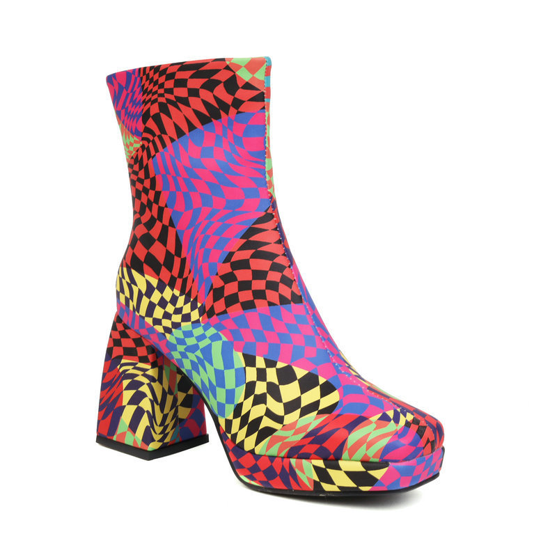 Square Toe Short Tube Women's Boots Printed Fabric - Image 6