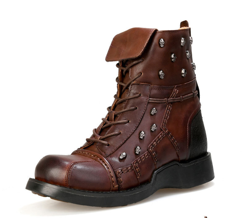 Men's Warm Work Clothing Motorcycle Waterproof High-top Steampunk Leather Boots - Image 7