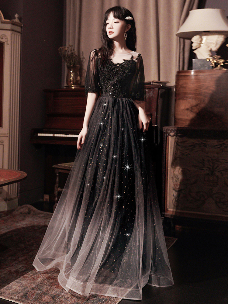 Spring Art Exam Black Xianqi Student Host Annual Party Dress – Bild 4