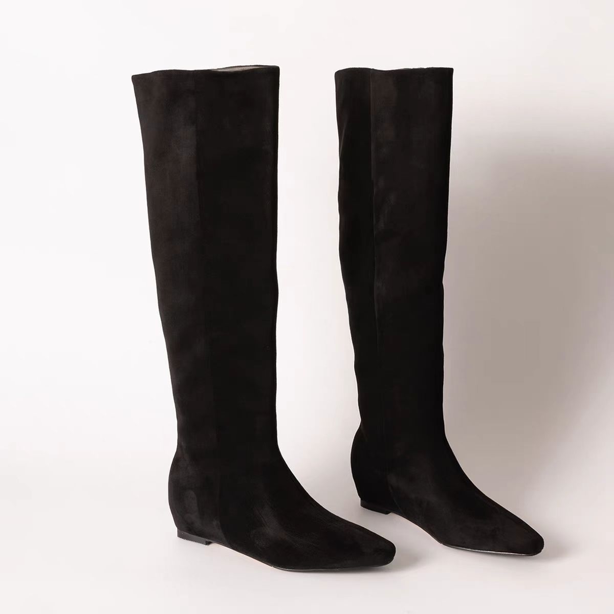 Retro Style Square Toe Flat Bottom Tall Knight Boots - Image 3