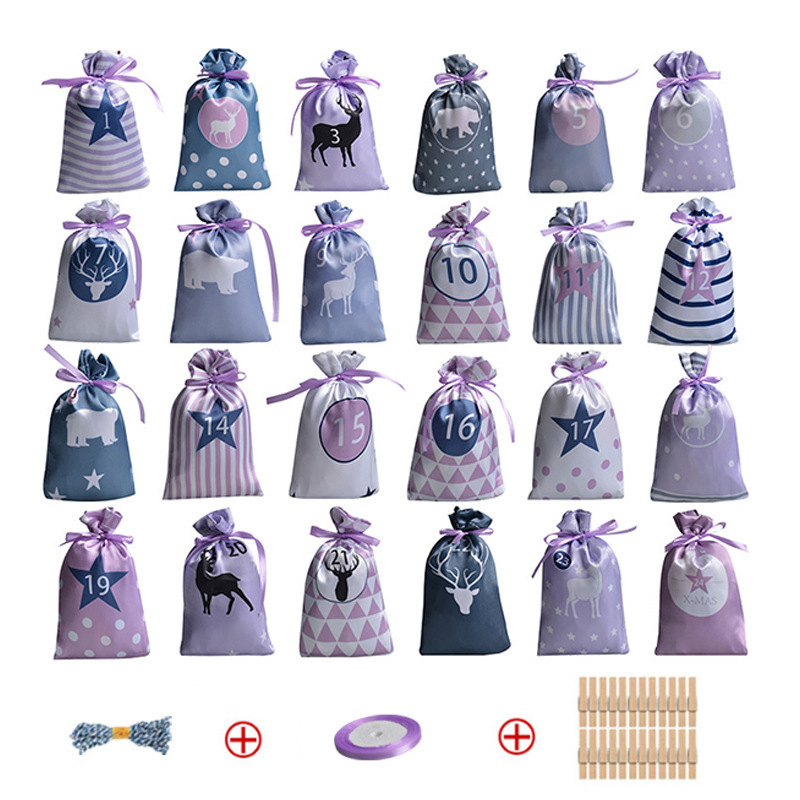 Advent Calendar Christmas Satin Cloth Gift Bag Set - Image 7