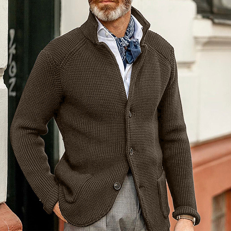 Stand Up Collar Cardigan Men Knitted Jacket – Bild 4