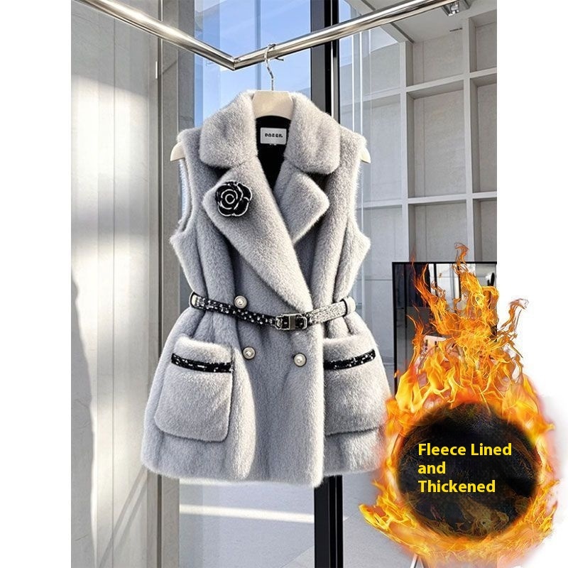 French Style High-grade Bandage Dress Waist-tight Gray Vest - Image 2