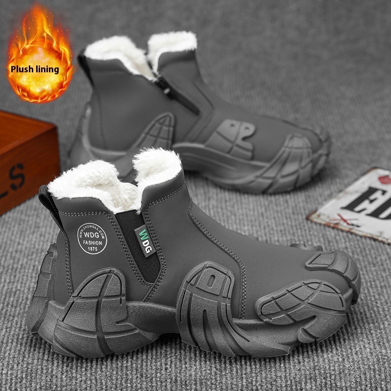 Men's Solid Color Tooling Fleece Lined Martin Boots - Image 4