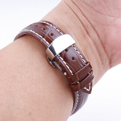 Double Click Elastic Butterfly Clasp Top Layer Cow Leather Watch Strap