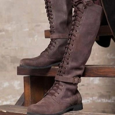 Long Boots Female High Tube Lace-up Low Heel - Image 3