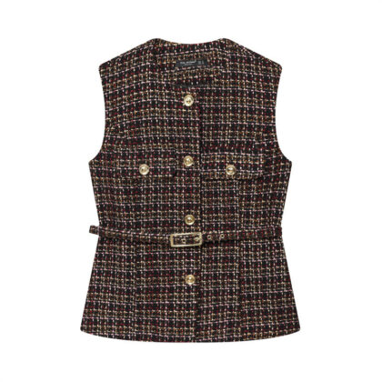 Women's Fashionable Belt Texture Top Vest