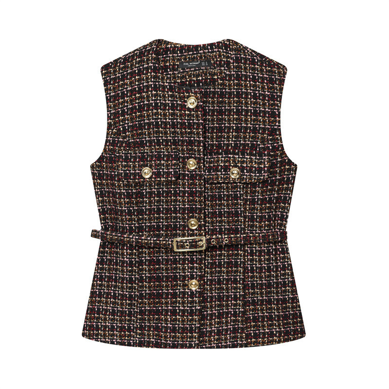 Women's Fashionable Belt Texture Top Vest