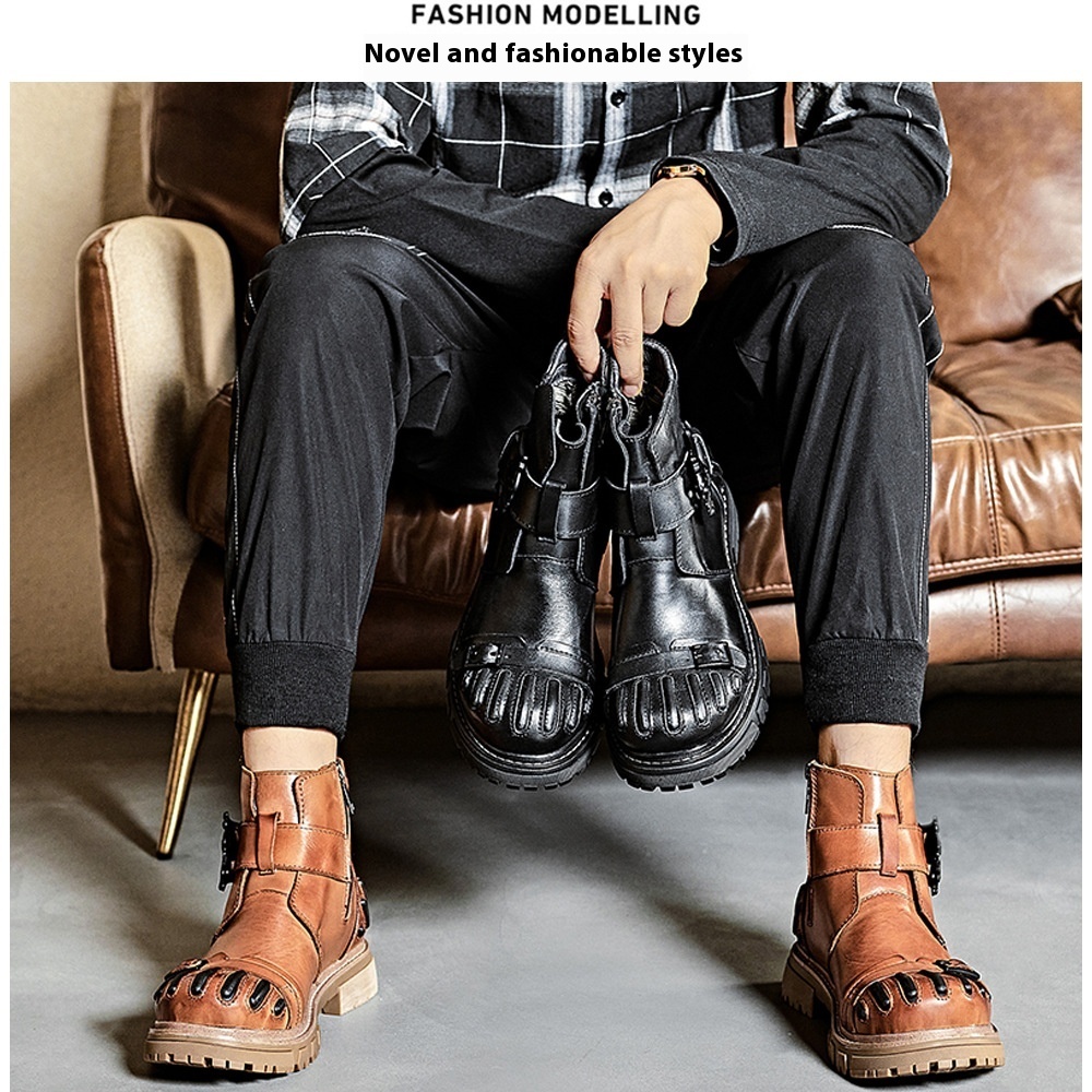 Martin Boots Men Punk Rock Tooling Machinery Car Boots Lace-up Big Head Leather Shoes - Image 4