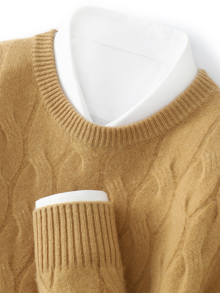 Thickened Men's Cashmere Sweater With Round Neck And Twisted Design - Image 6