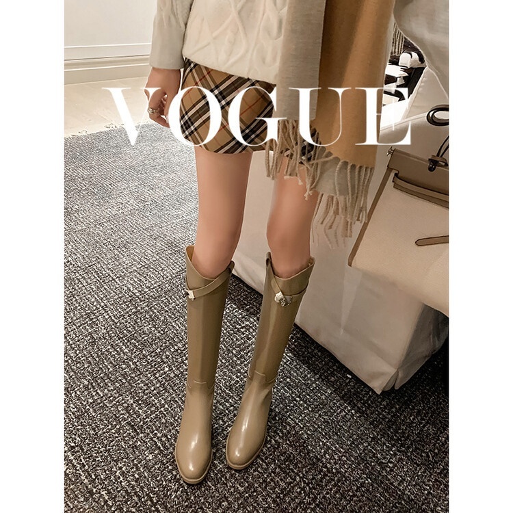 First Layer Cowhide Lock Knight Boots Big Tube Circumference Genuine Leather Below The Knee High Boots - Image 7