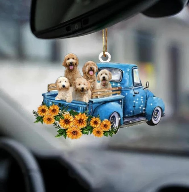Hot Sale Happy Puppy Sunflower Truck Acrylic Car Pendant Hanging Ornament Interior Decor For Vehicle Interior Decoration - Image 2