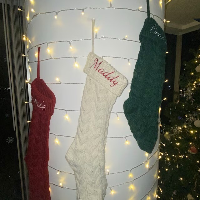Embroidered Knitted Christmas Stockings Gift Bag - Image 2