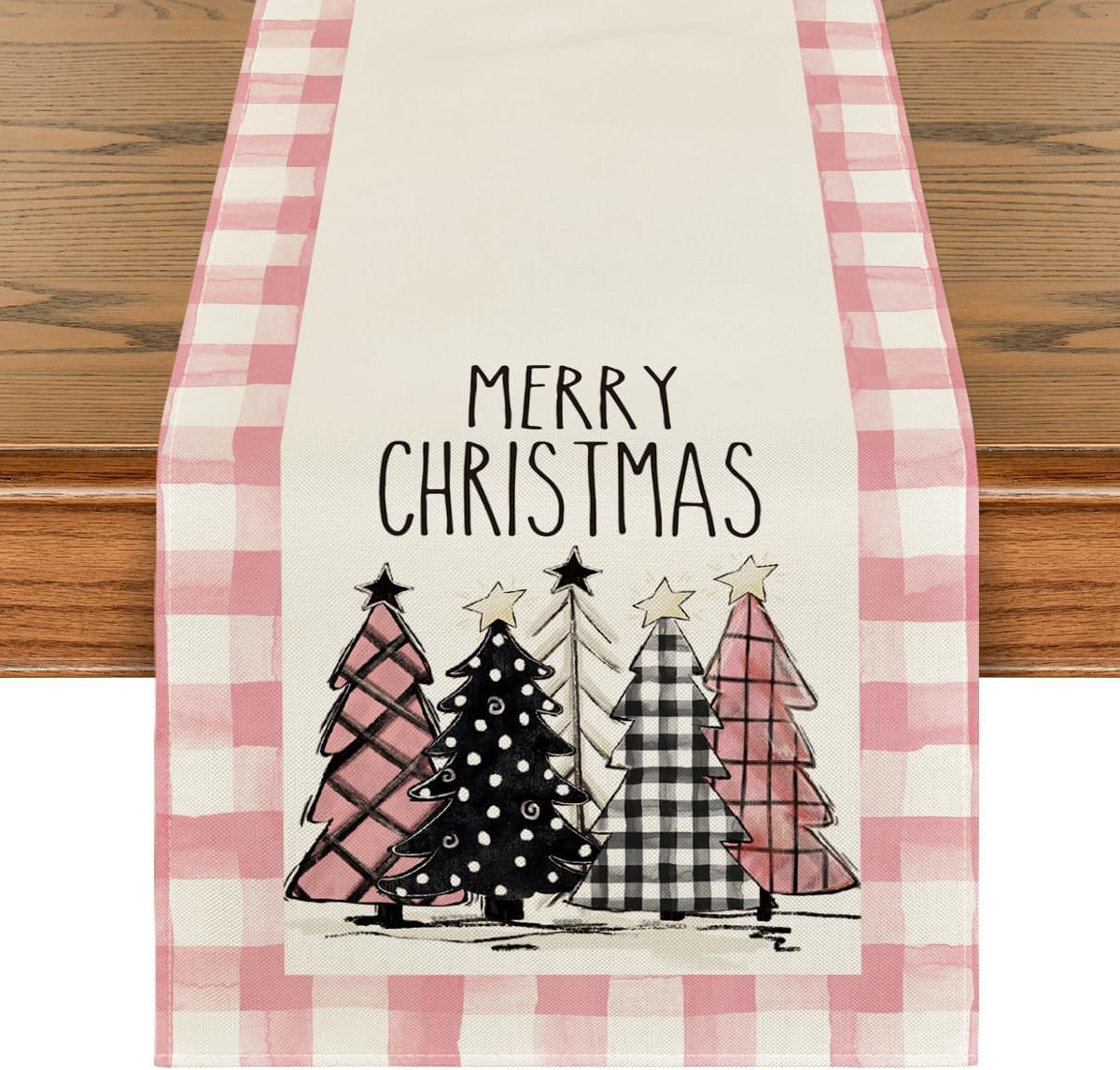 Christmas Trees Merry Xmas Table Runner, Seasonal Winter Holiday Kitchen Dining Table Decoration For Indoor Outdoor Home Party Decor 13 X 72 Inch – Bild 9