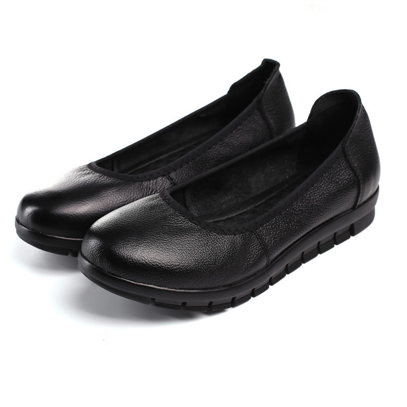 Authentic Leather Work Shoes Women's Black Non-slip Flat Work Leather Shoes - Image 2