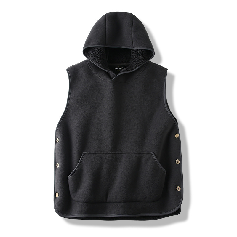 SLR Season New Two-side Button Slit Design Velvet Padded Hooded Vest - Image 9