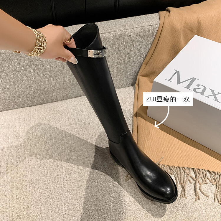 First Layer Cowhide Lock Knight Boots Big Tube Circumference Genuine Leather Below The Knee High Boots - Image 8