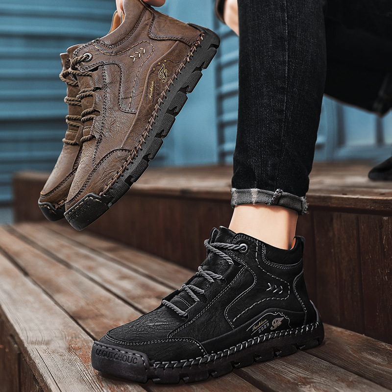 Men's Casual High Top Cotton Padded Warm Handmade Boots - Image 2