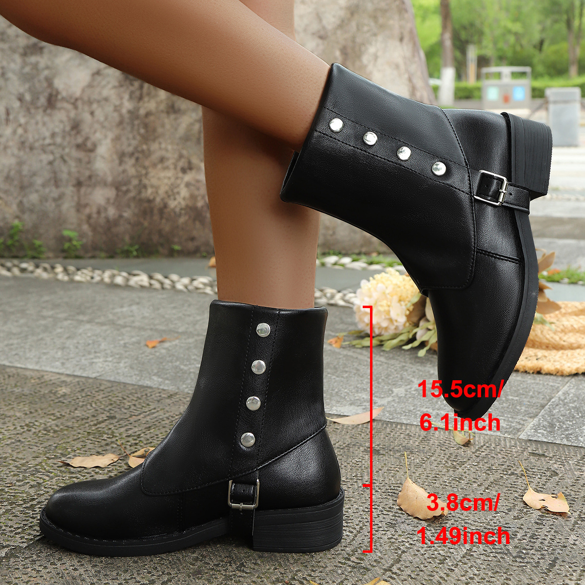 Belt Buckle Low Heel Knee-high Boots Plus Size Women's Boots - Image 7
