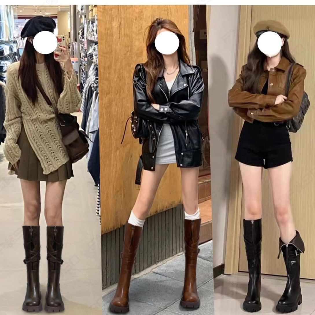 Brown Women's Riding Boots Thin High Tube Long - Image 3