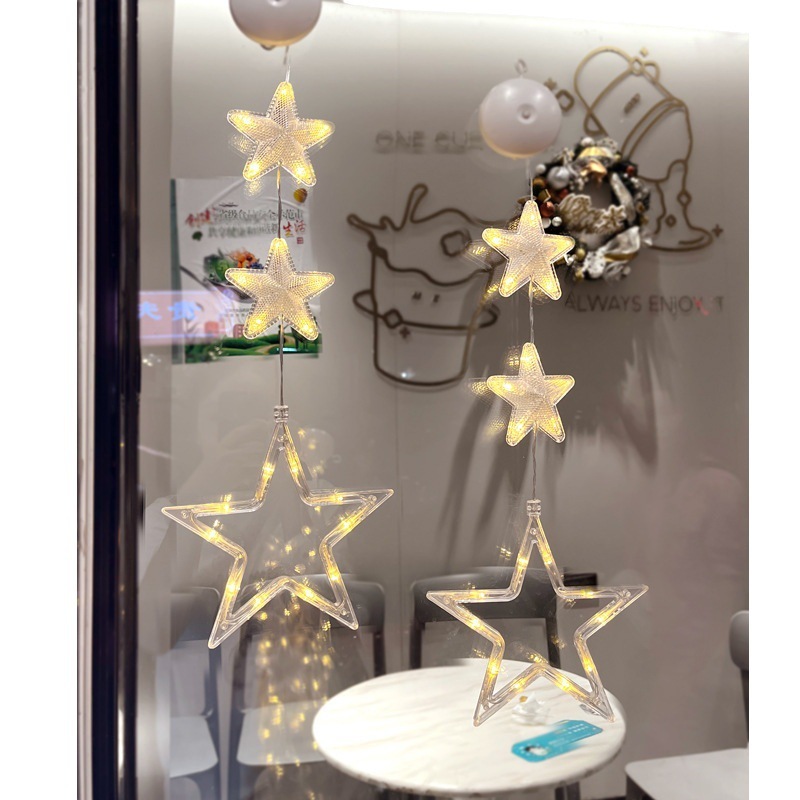 Christmas 3pcs LED Light Star Xmas Tree Hanging Sucker Lamp Window Ornaments Decoration For Home Xmas Navidad New Year Decor Christmas Decorations — изображение 3