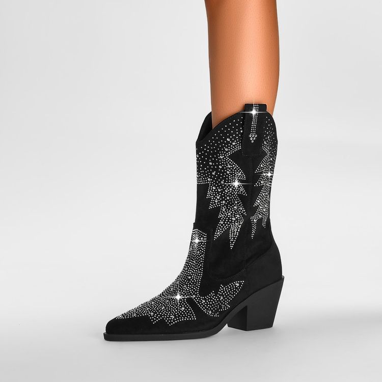 Shiny Rhinestone Booties Ankle Women - Image 3