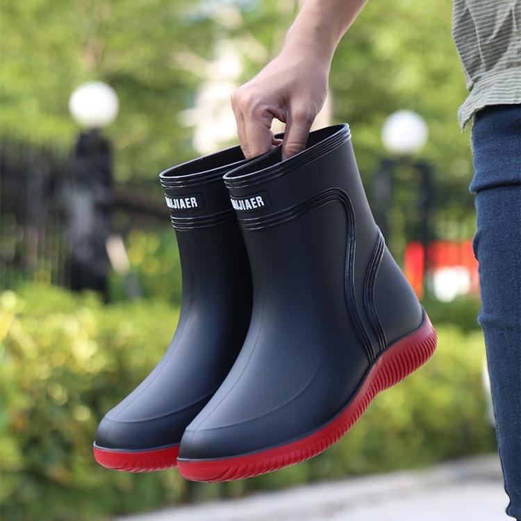 Men's Rain Mid-top Rain Boots Waterproof Non-slip Kitchen Glue Car Wash Work Shoes – Bild 5