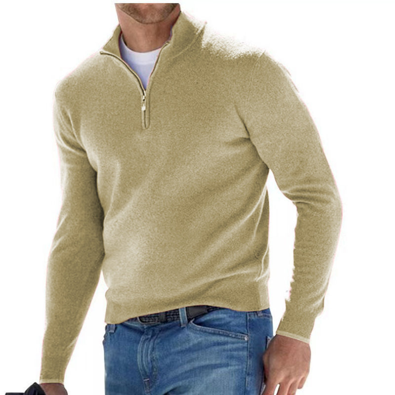 Men's Fashion Casual Long Sleeve V-neck Cashmere Zipper Top - Image 3