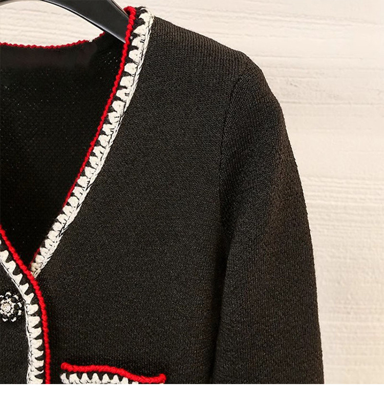 Women's Black V-neck Knitted Dress - Image 3