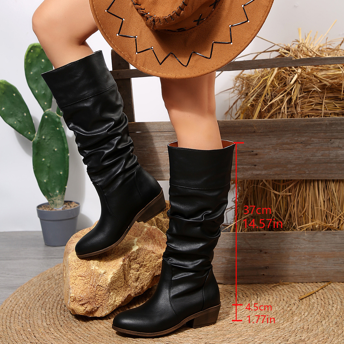 Foreign Trade Large Size Pleated High Leg Boot British Style Women - Image 2
