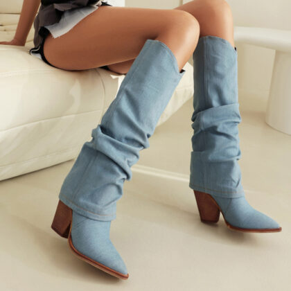 Chunky Heel High Heel Vintage Pointed Toe High Tube Pants Boots