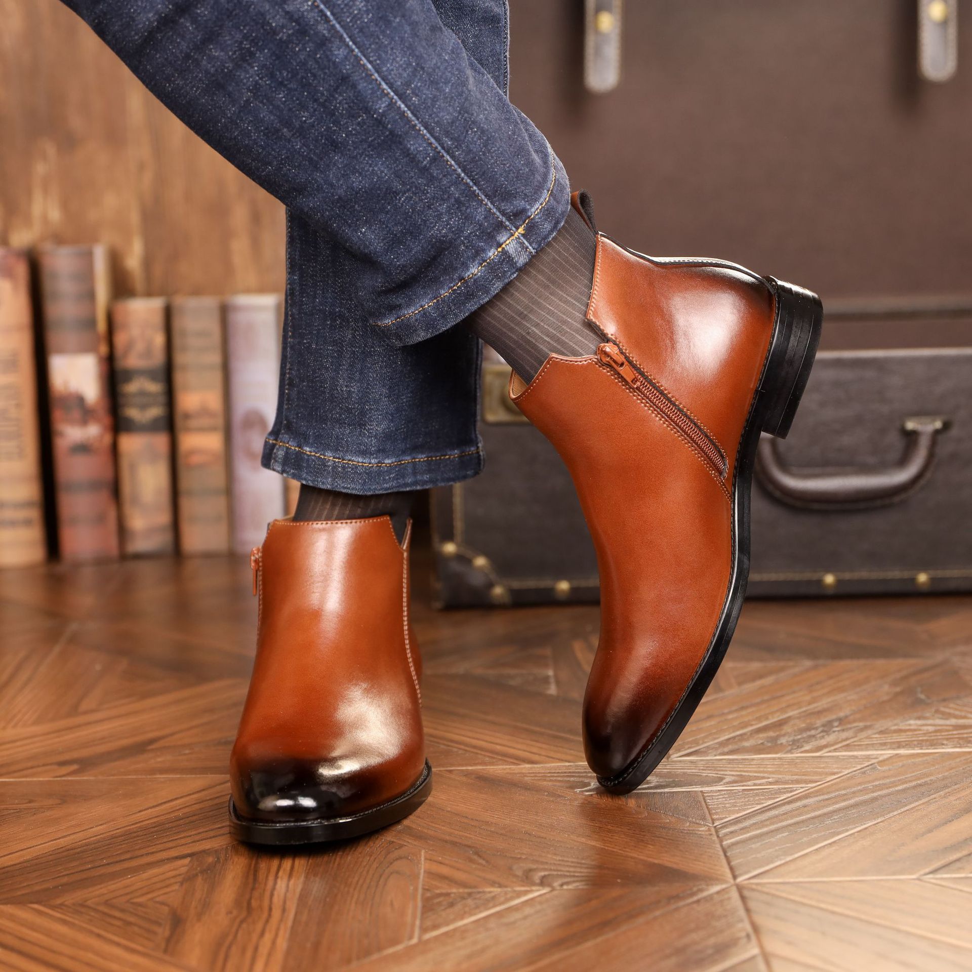 Men's British Style Casual Leather Side Zipper Martin Boots – Bild 7