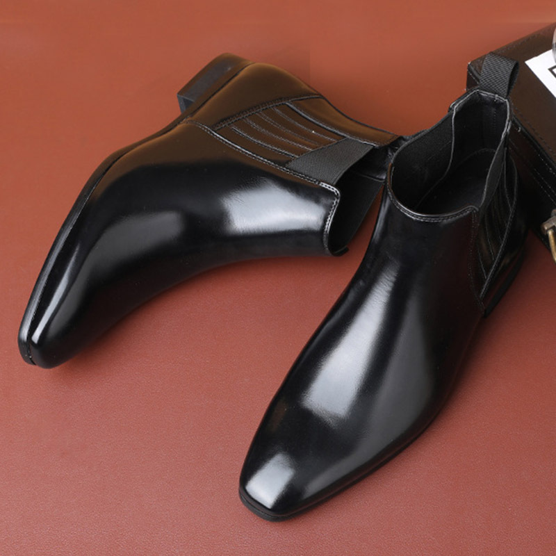 Pointed Toe Chelsea-style Boots For Men Fashion British Style Square Heel Business Formal Leather Shoes - Image 6