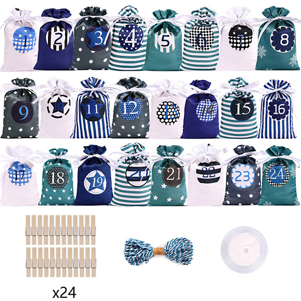 Advent Calendar Christmas Satin Cloth Gift Bag Set - Image 8