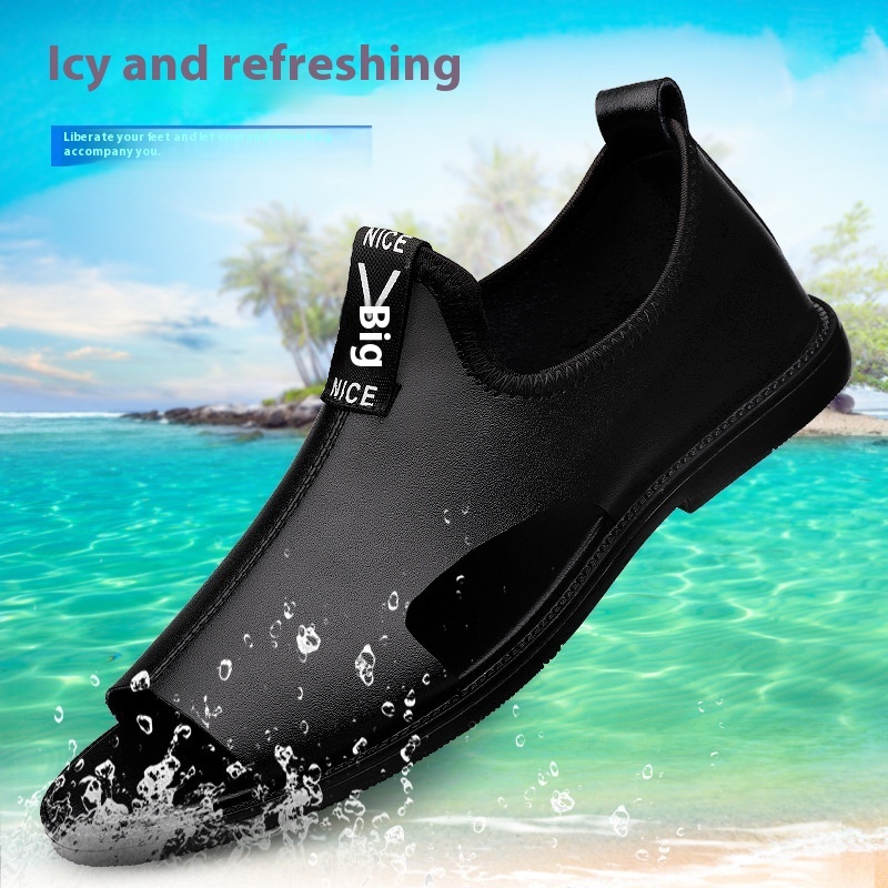 Toed First Layer Cowhide Sandals Men's Bag Heel Side Empty Leather Beach Non-slip Wear-resistant - Image 2