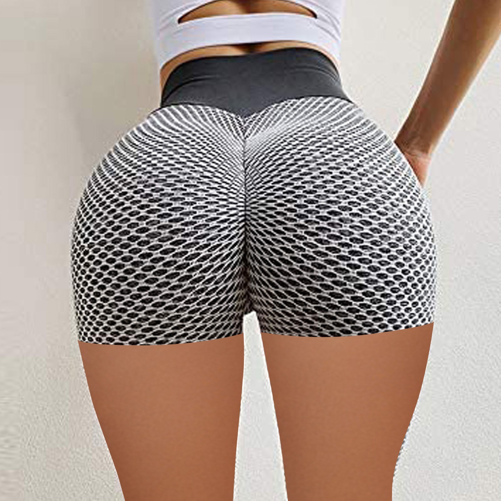 Honeycomb Design Yoga Pants Solid Color Hip-lifting Fitness Sports Shorts For Women - Image 2