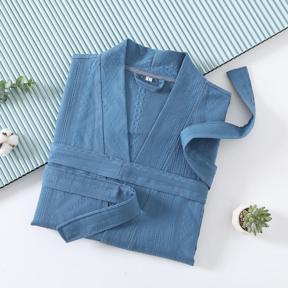 Cotton Single-layer Yarn Bathrobe Spring Summer Cropped Sleeves Mid-length Bathrobe — изображение 4