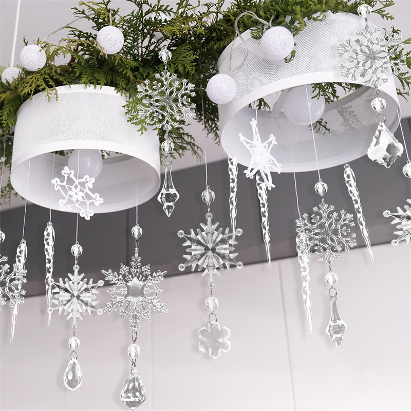 10pcs Christmas Tree Hanging Pendants Acrylic Ice Strip Snow Ceiling Xmas Ornaments New Year Christmas Decoration Home Decor - Image 8