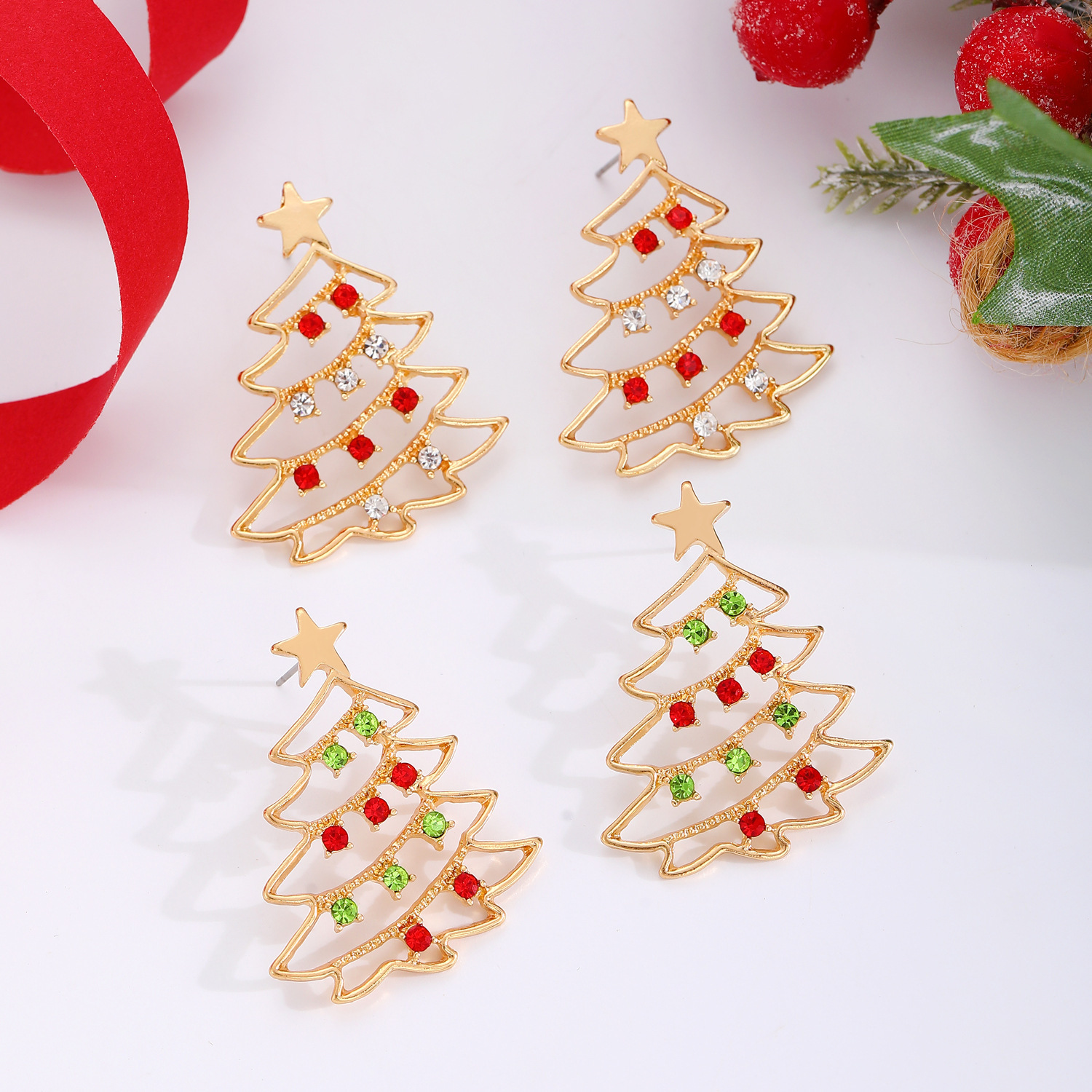 Christmas Earrings With Christmas Tree Colorful Zircon Christmas Tree Earrings For Women Personality Earrings Party Jewelry Christmas Gift — изображение 3