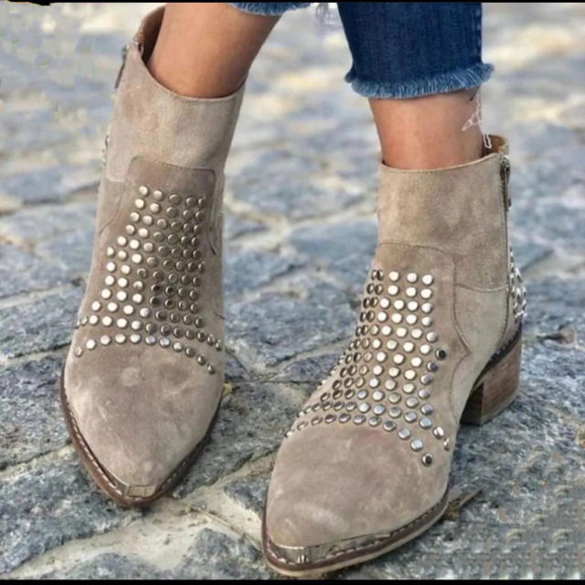 Retro Side Zipper Thick Heel Sequined Rhinestone Large Size Women's Ankle Boots - Image 2