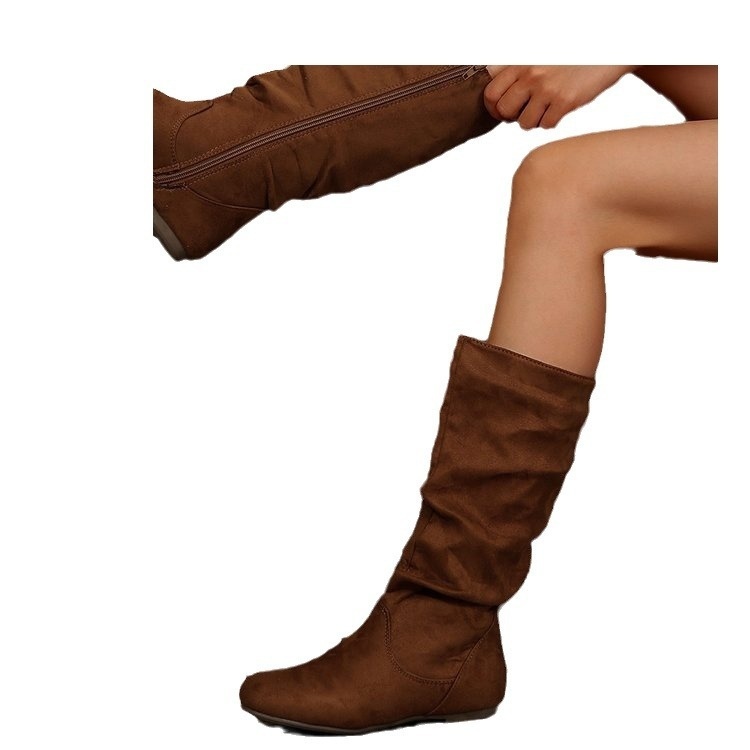 Plus Size Women's Side Zipper Pleated Pile Style Boots - Image 4