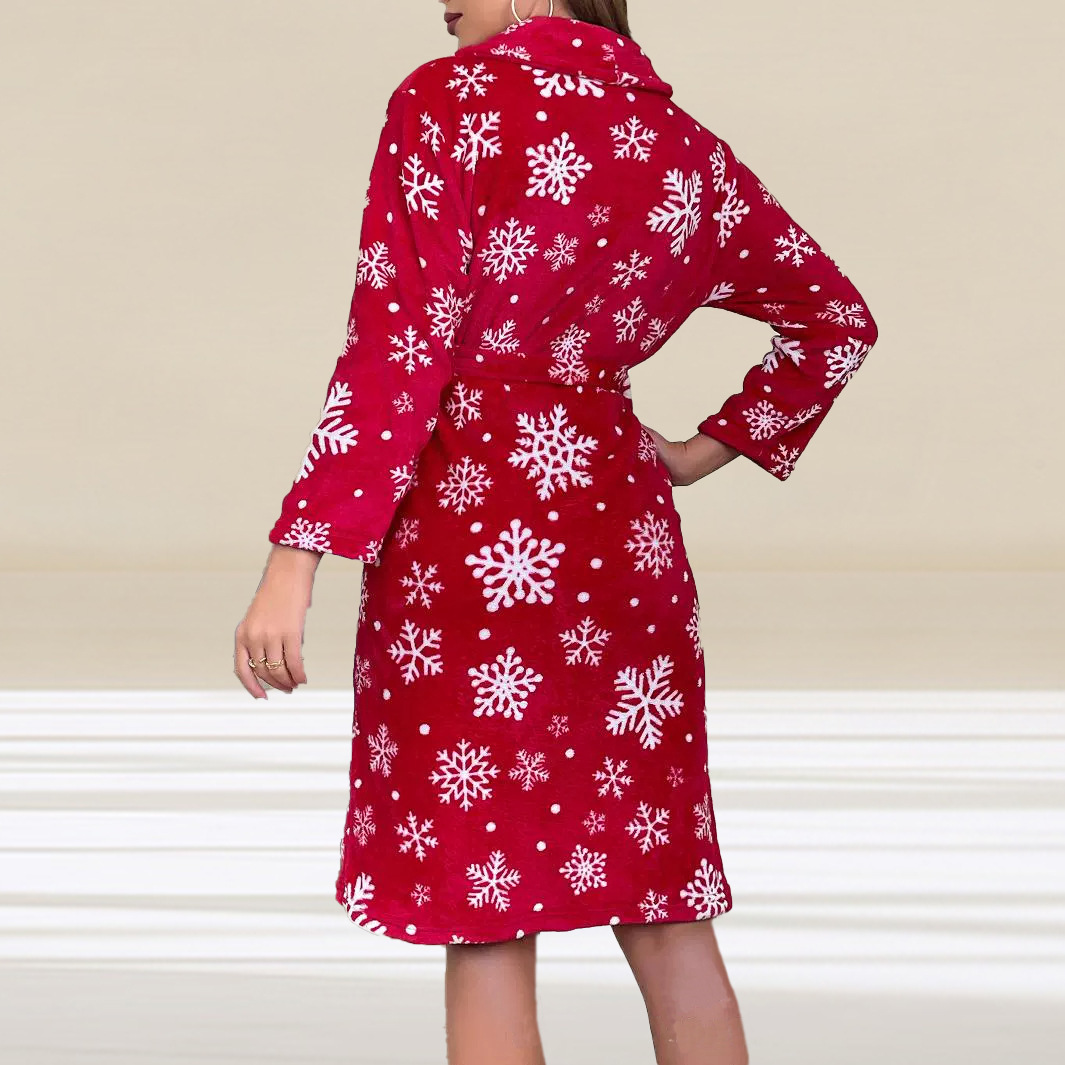 Christmas Snowflake Bathrobe Printed Lace-up Flannel Thick Night-robe - Image 2