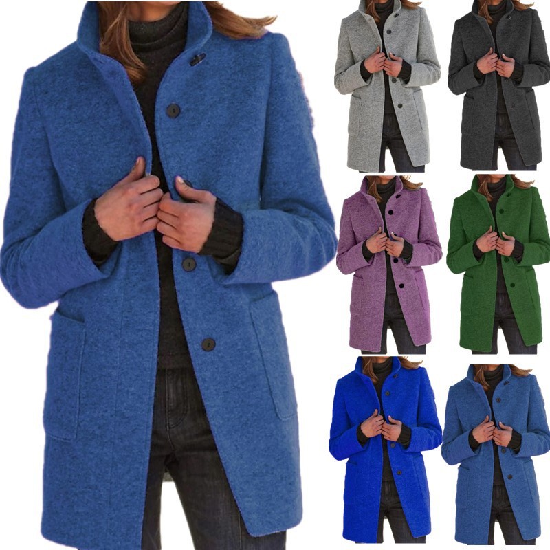 Fashion Stand Collar Woolen Coat With Pockets Fall Winter Casual Button Outwear For Women Clothing – Bild 9