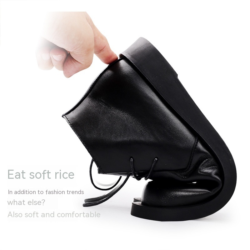 Martin Shoes Lace-up Leather Thick Bottom Soft Bottom Mid-top Men's Boots - Image 3