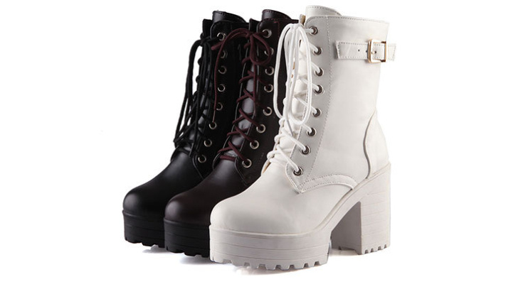Women's Chunky Heel PU Martin Boots - Image 6