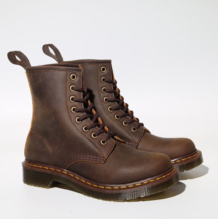 Cowhide British Retro Brown Flat Work Ankle Boots - Image 3