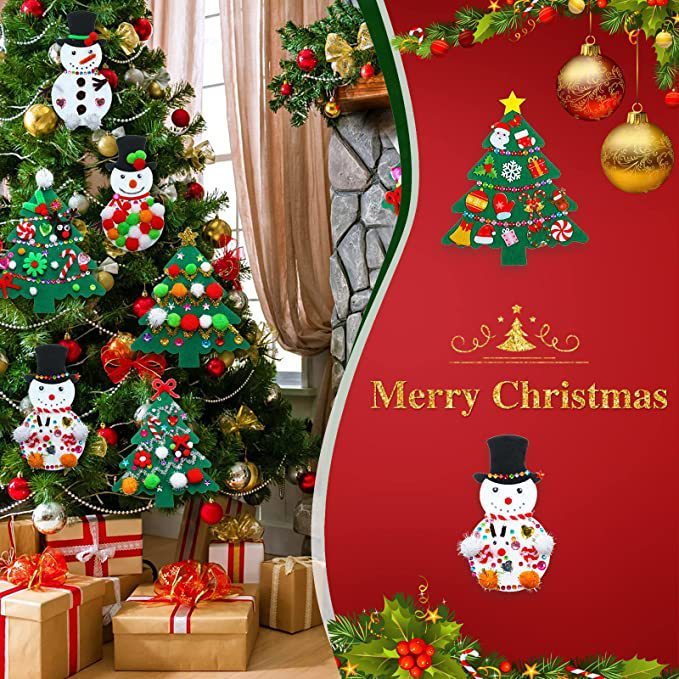 12 PCs Felt Christmas Tree And Snowman Decoration Set - Image 4